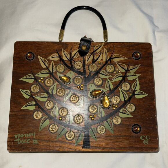 VTG 1966 Enid Collins OF TEXAS Money Tree Jeweled Box Bag 11”x8”x3” Signed - Picture 1 of 11
